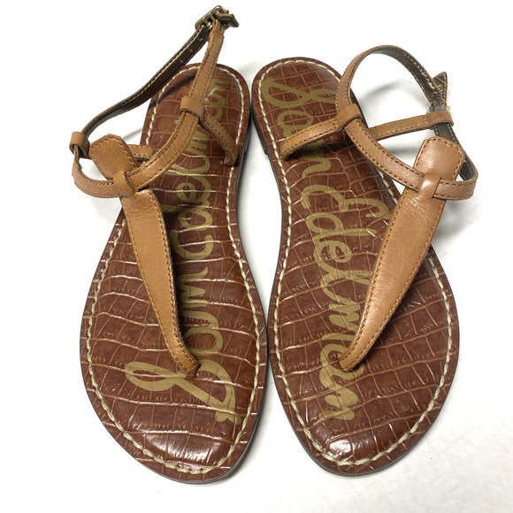 Sam Edelman Gigi Brown T Strap Flat Sandal Leather Thong Ankle Strap 6.5 - Picture 2 of 5